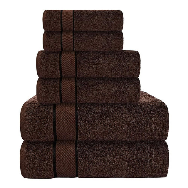 Craftberry - Bath Towels Set-100% Cotton- 2 Bath Towels, 2 Hand Towels & 2 Washcloths- Large, Quick Dry, Absorbent, Plush, Soft- Home, Spa, Shower Towels - 6 Piece Luxury Bathroom Towels - Brown