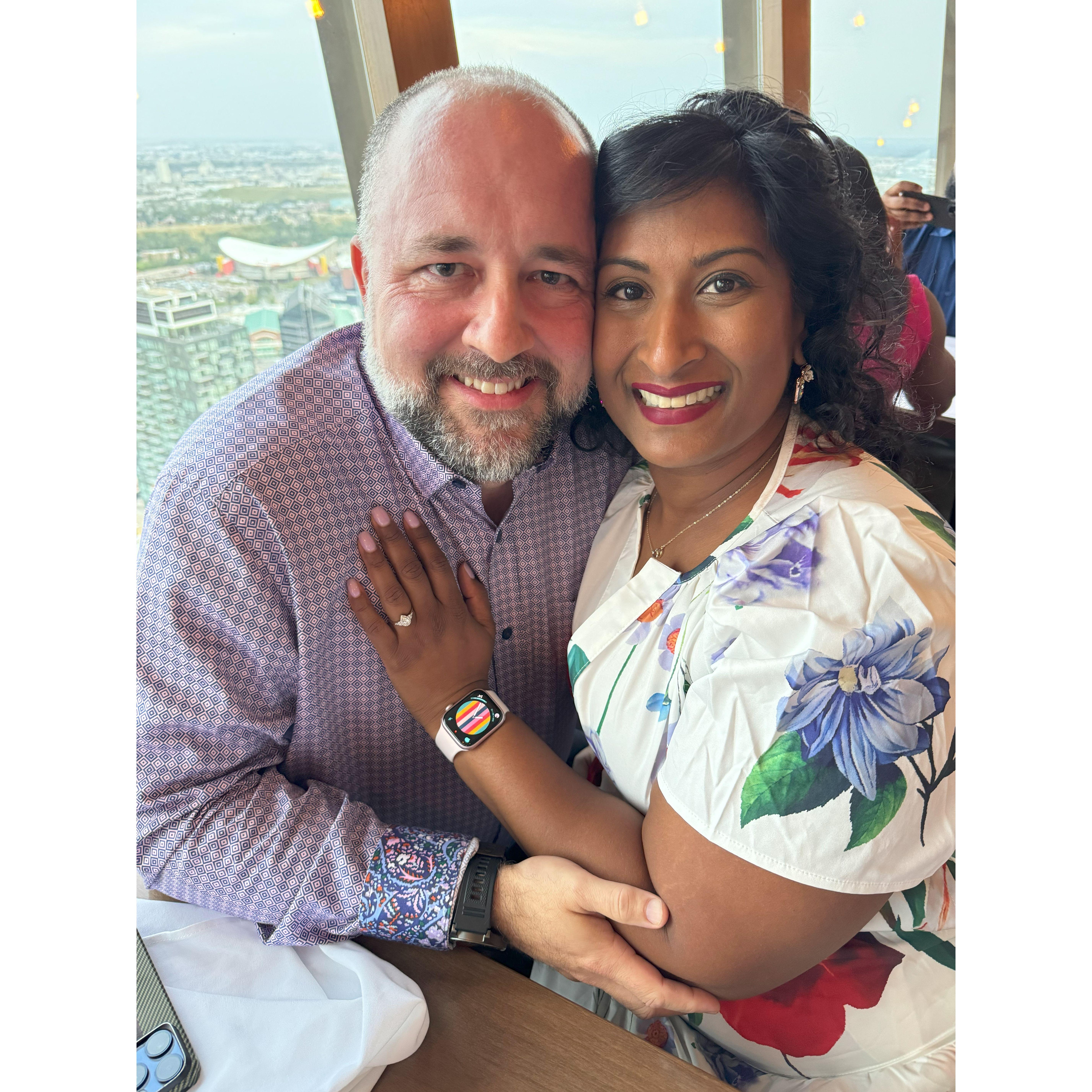 Moments after we got engaged at the Calgary Tower
