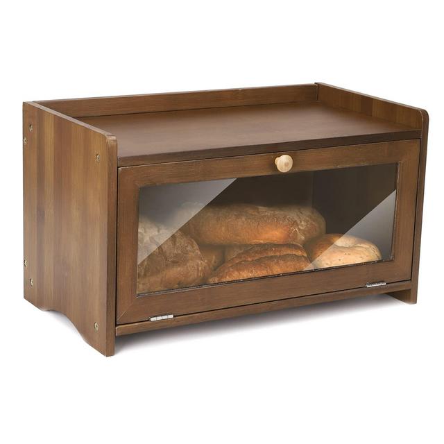 ErgoDesign Bamboo Bread Box with Raised Edge, Small Bread Boxes for Kitchen Counter, Bamboo Capacity Food Storage (Brown)