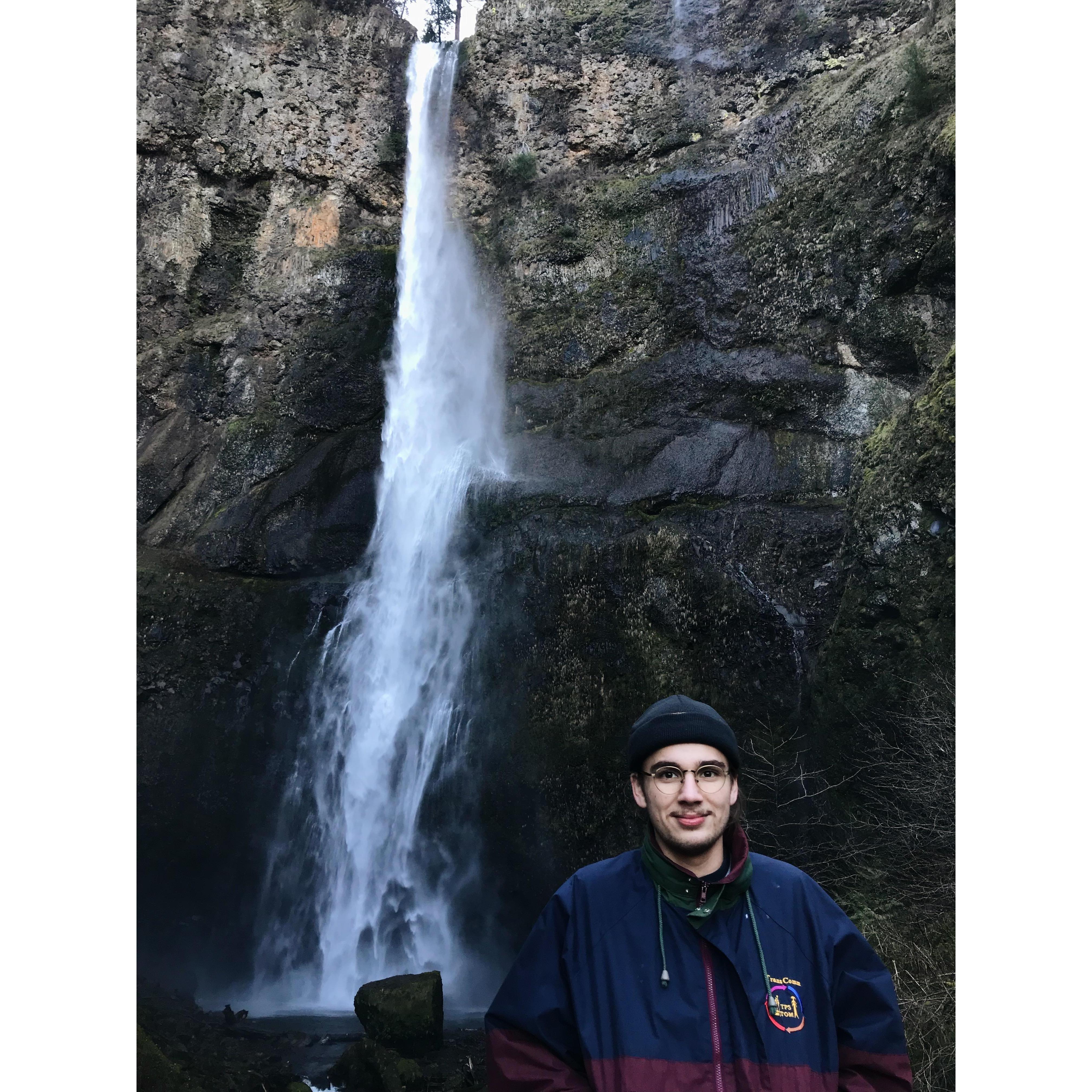 This is Micah in front of Multnomah Falls, which was the first waterfall Moriah ever put on her long bucket list of waterfalls