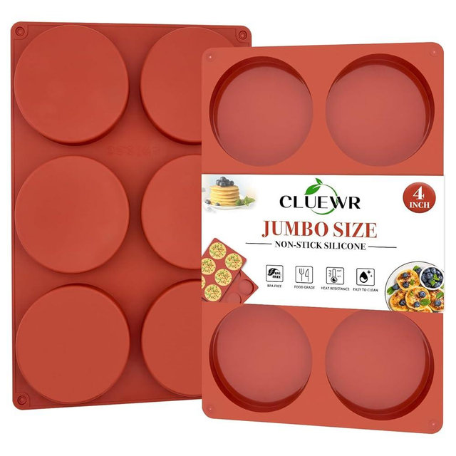 CLUEWR 2 Pack Silicone Egg Mold for Breakfast Sandwiches, 4 Inch Non-Stick Jumbo Muffin Top Pan Round Baking Mold for English Egg Muffin, Hamburger Bun, Whoopie Pie
