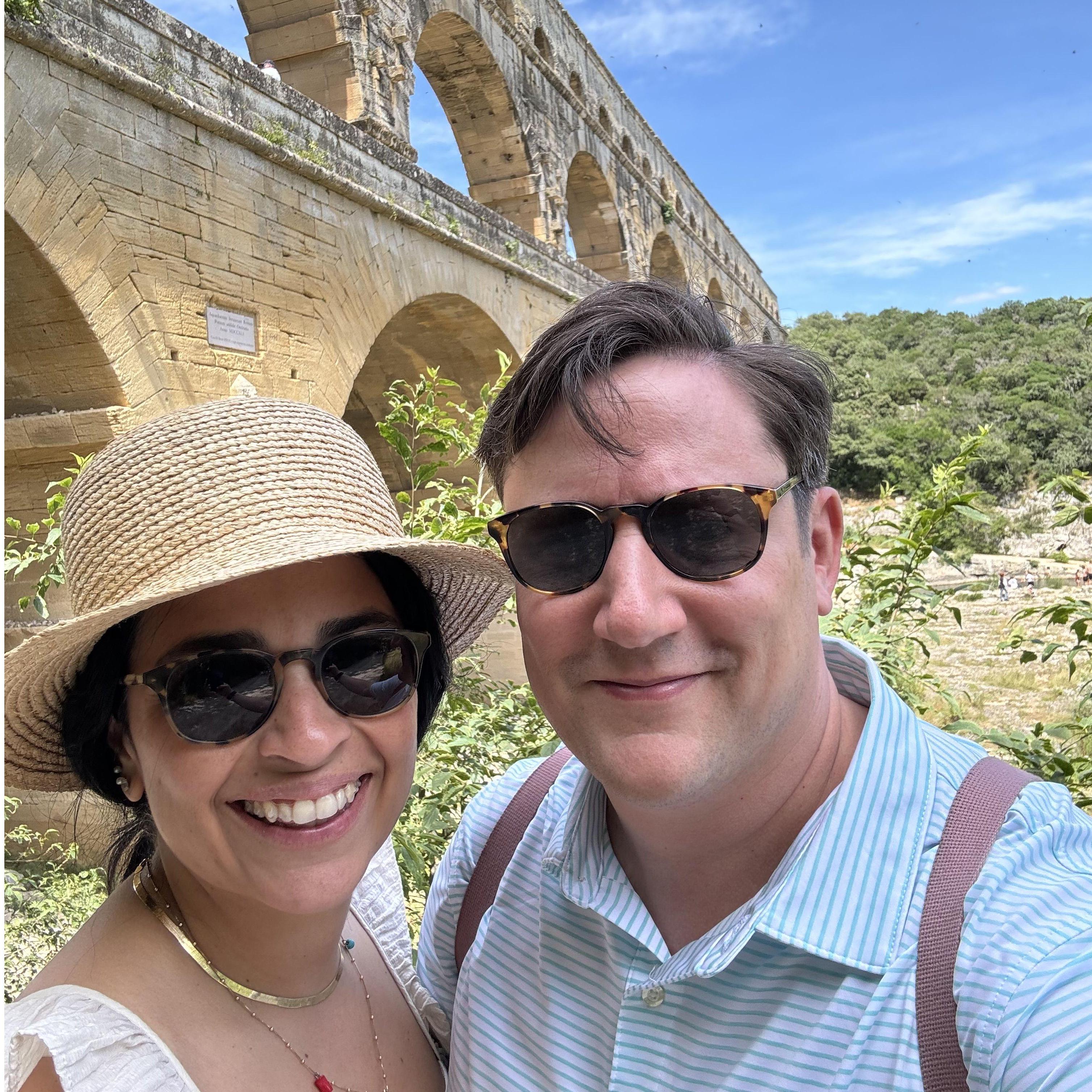 Visiting the "Pont du Gard" in France.