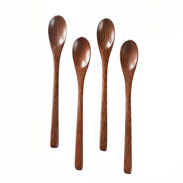 Hefild 4PCS 7.8inch Wooden Spoons for Honey and Coffee，Small Wooden Spoons with Long Handle for Stirring – Padauk Wood Honey Spoon & Coffee Spoons for Jars, Tea and Spice