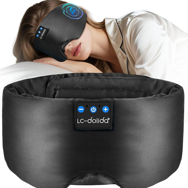 LC-dolida Luxurious Silk Soft Sleep Mask, Sleep Headphones with Bluetooth 5.4 for Side Sleeper, Total Blackout Eye Sleeping Mask for Women and Men, Ideal Gift for Restful Sleep, Travel(Black)