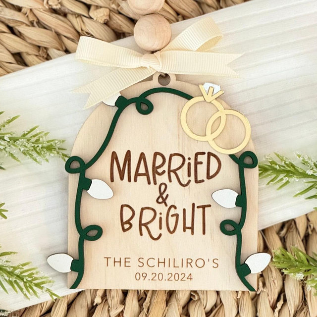 Newlywed Christmas Ornament // First Christmas Married Ornament // Wedding Ornament // Personalized Ornament // Married And Bright Ornament