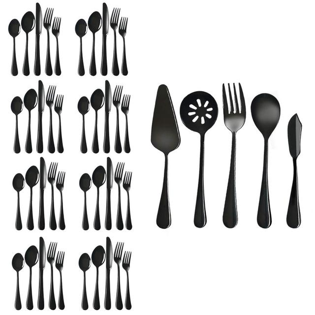 Flatware Set, Magicpro Modern Royal 45-Pieces black Stainless Steel Flatware for Wedding Festival Christmas Party, Service For 8