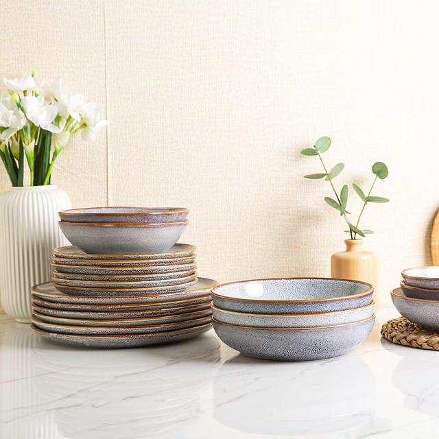 AmorArc Ceramic Dinnerware Sets,Handmade Reactive Glaze Plates and Bowls Set,Highly Chip and Crack Resistant | Dishwasher & Microwave Safe Dishes Set, Service for 6 (18pc)