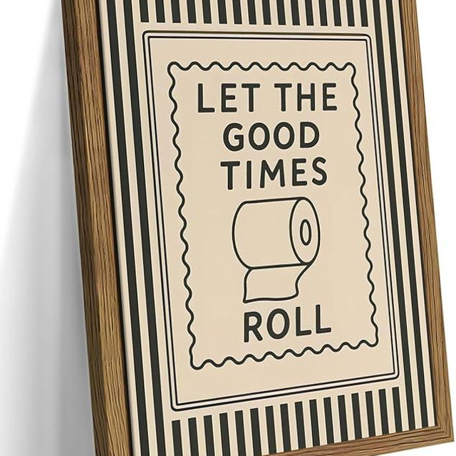 Framed Let The Good Times Roll Bathroom Print, Vintage Funny Toilet Quote Canvas Wall Art, Stripes Bathroom Picture Poster, Downstairs Toilet Painting Wall Decor 8x10 inch