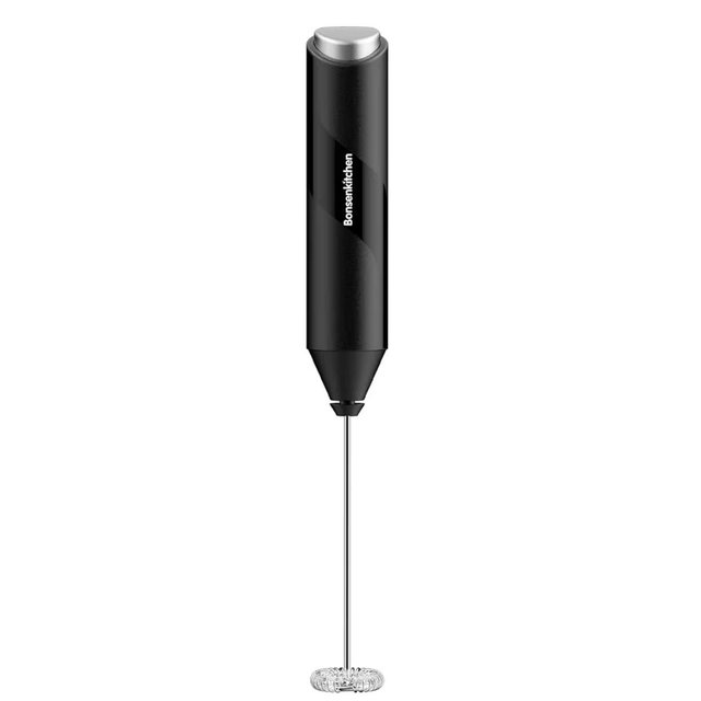 Bonsenkitchen Powerful Milk Frother for Coffee, Fast Handheld Drink Mixer with Stainless Steel Whisk, Battery Operated Hand Frother Stirrer Wand-Black
