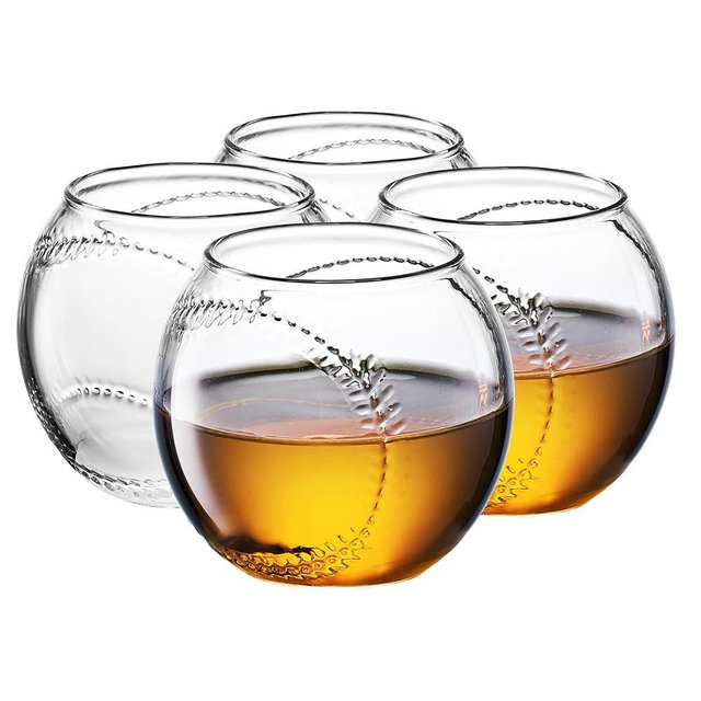 Baseball Whiskey Glass - Gifts for Dads, Fathers, Coaches & Baseball Lovers 12oz Whiskey Glass Perfect for Any Occasion, Baseball Lovers, Gifts, Baseball Themed Party, Baseball Birthday Gift Set (4)