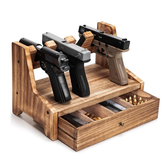 DGWJSU Pistol Rack Gun Safe, Real Wood Handgun Rack Holder for Gun Cabinet Accessories, Rustic Style Gun Rack Organizer for Nightstand, Gifts for Men