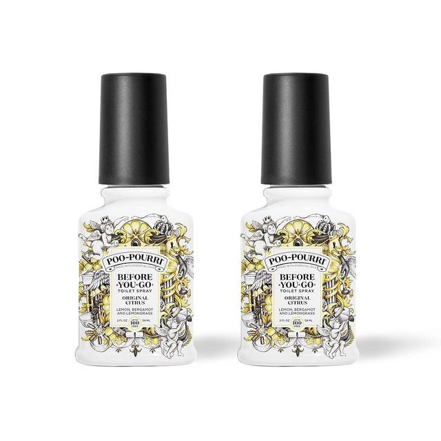 Poo-Pourri Before-You-Go Toilet Spray, Original Citrus, 2 Fl Oz, 2 Pack, Up to 100 Uses, Bathroom Odor Deodorizer with Essential Oils, Travel Essentials, TSA Approved Size, Lemon Bergamot