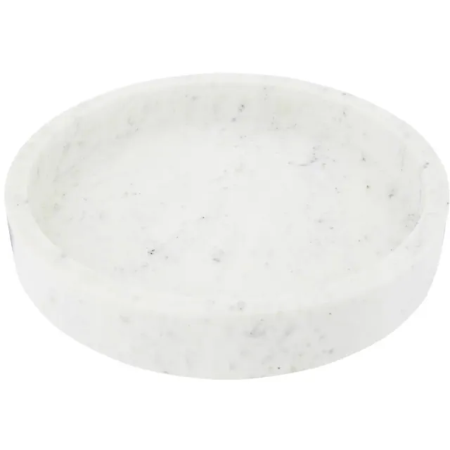 Storied Home Minimalist Round Carved Marble Tray or Charcuterie Board, White
