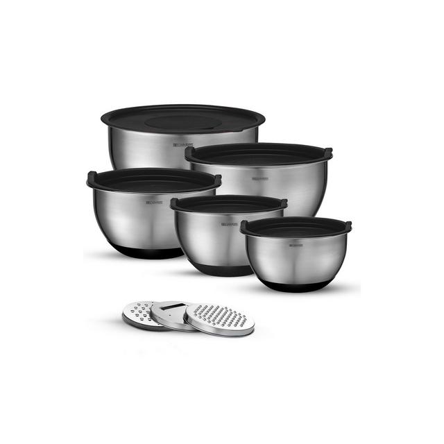 Belwares Stainless Steel Mixing Bowl Set, 5 Mixing Bowls with Lids and 3 Graters