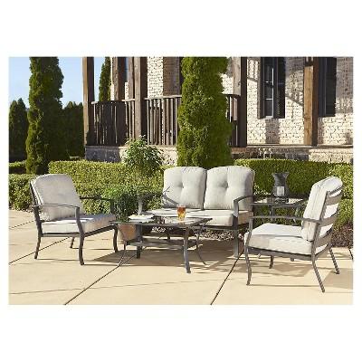 Serene Ridge 5 Piece Aluminum Outdoor Patio Furniture Conversation Set with Cushions and Coffee Table - Brown - Cosco