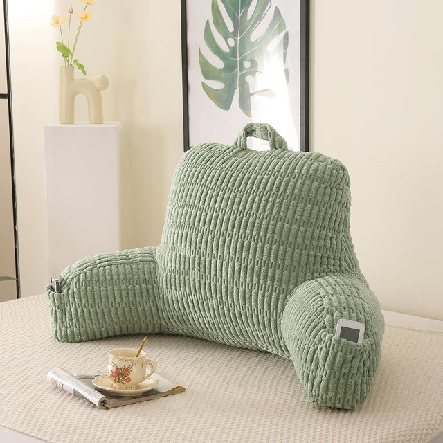PAJEO Reading Pillow for Sitting in Bed Durable Corduroy, Large Backrest Reading Pillow with Polypropylene Cotton (Green Corduroy, Large(19inch))