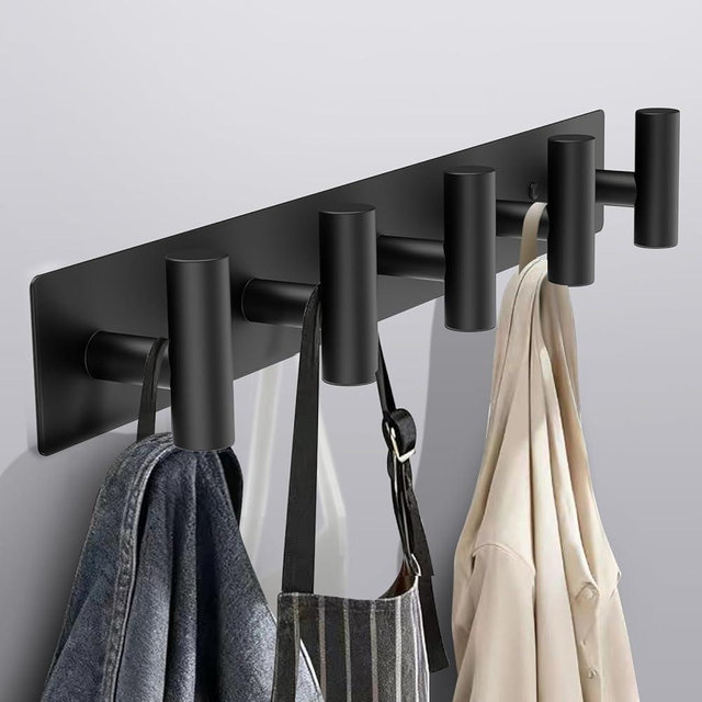 Bntuk Coat Rack Wall Mount, Towel Racks for Bathroom with 5 Coat Hooks for Robes Bags Keys, Hat Rack for Wall Towel Hooks for Entryway, Home Wall Organizer Essential (Black)