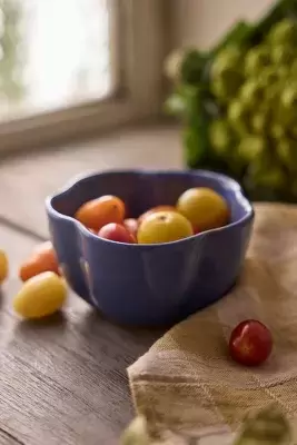 Indigo Fluted Rim Stoneware Bowl, Small