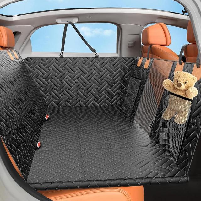 LEHNI Back Seat Extender for Dogs,Hard Bottom Car Seat Cover for Dogs with Mesh Window,Waterproof Backseat Pet Cover Hard Bottom-Dog Car Seat Cover for Back Seat Dog Hammock for Car/SUV