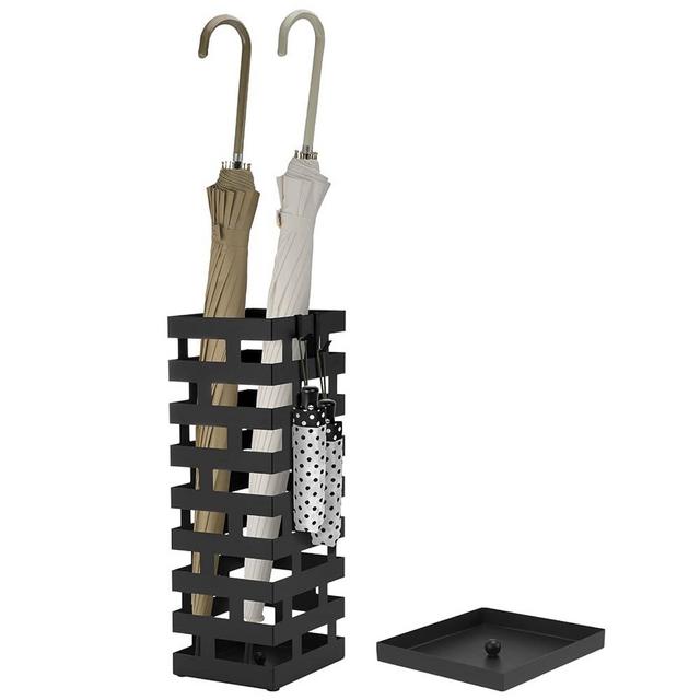 Tudomro Umbrella Stands for Entryway Large Metal Umbrella Holder with Removable Water Tray and Hooks Decor Freestanding Rectangular Umbrella Hollow Rack for Home Office
