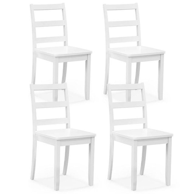 Giantex Wood Dining Chairs Set of 4 White - Wooden Armless Kitchen Chairs with Solid Rubber Wood Legs, Non-Slip Foot Pads, Max Load 400 Lbs, Farmhouse Style High Ladder Back Dining Room Chairs