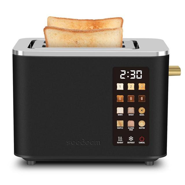 SEEDEEM Toaster 2 Slice, Touch Control Screen, Smart Stainless Toaster, 6 Shade Setting, 6 Bread Selection, Countdown, Removable Crumb Tray, 900W, Matte Black
