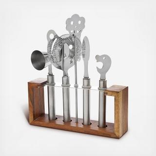 Stainless & Teak 6-Piece Bar Tool Set