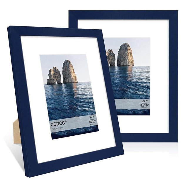 ccdcc 8x10 Picture Frame Set of 2, 8 x 10 Wood Photo Frames with Mat for 5x7, Natural Wooden Frame with Real Glass Cover for Wall and Tabletop Display,Blue