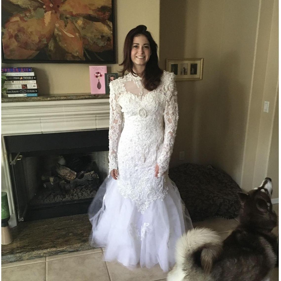 High school Shannon testing out mom's wedding dress