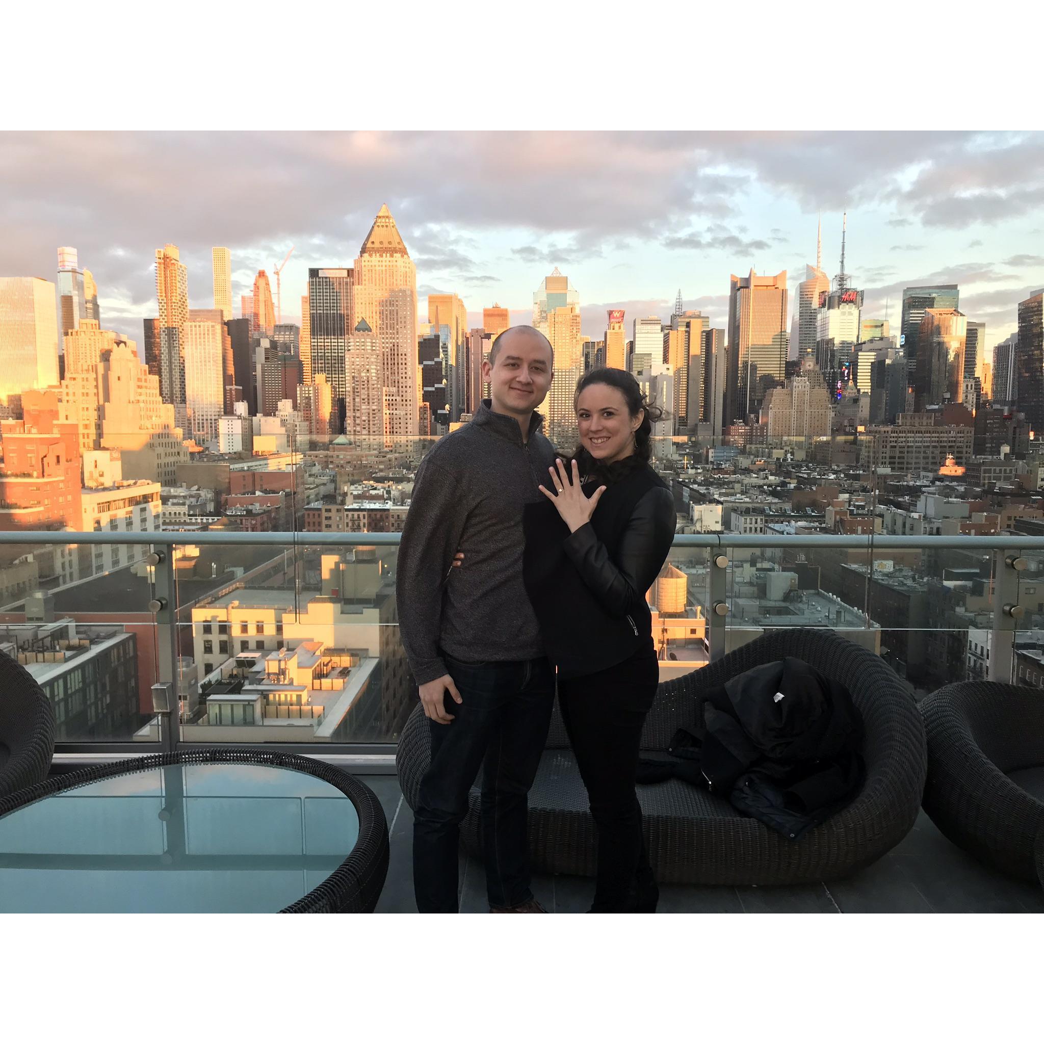 The day we got engaged (on the rooftop where we met!)