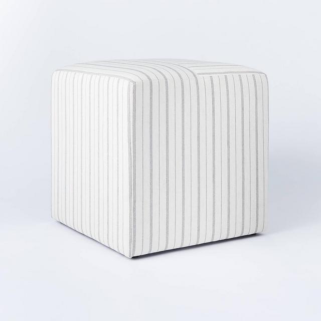 Lynwood Square Upholstered Wide Cube Stripe White - Threshold™ designed with Studio McGee