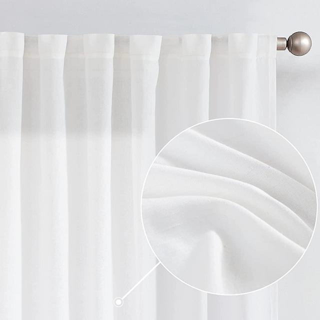 JINCHAN Linen Curtains for Living Room Drapes Rod Pocket Back Tab Linen Blend Farmhouse Curtains Window Treatments for Bedroom Patio Door 2 Panels 108 Inches White
