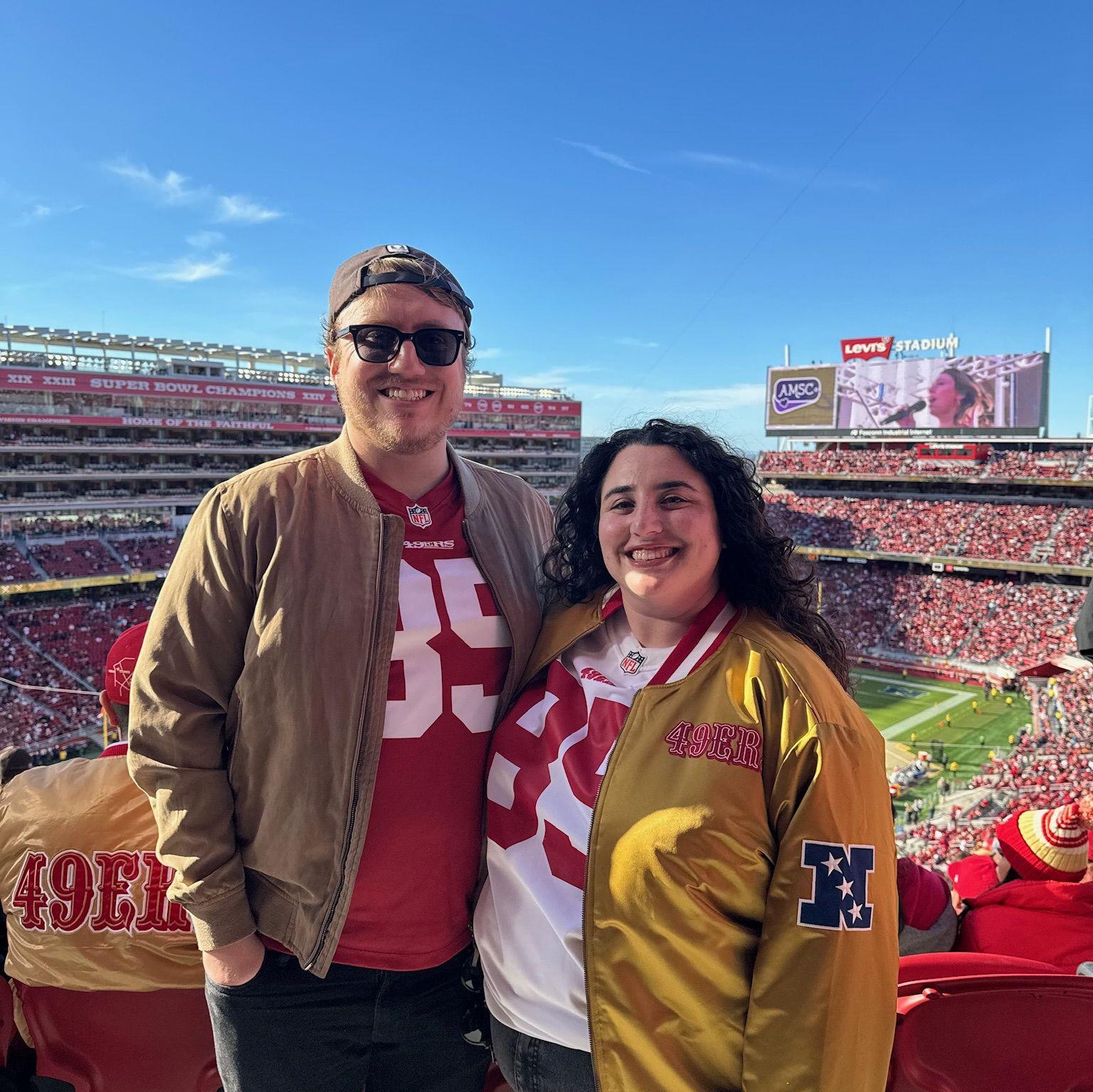 49ers game at Levi's Stadium. Peyton is working on converting Blake into a sports fan.