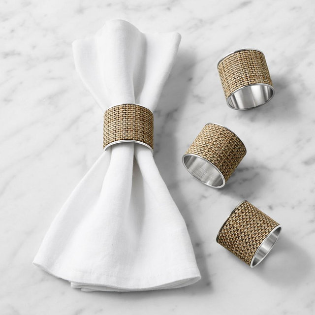 Chilewich Mini Basketweave Napkin Rings, Set of 4, Linen