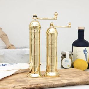 Original Greek Pepper Mill, 9-Inch Brass – European Manual Pepper Grinder, Refillable, with Polishing Cloth