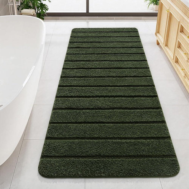 LOCHAS Long Bathroom Rugs Runner, 24" x 60" Large Bath Rug Non Slip Washable, Absorbent Microfiber Bath Mat Luxury Soft, Cozy Bathroom Runner Rug for Shower Quick Dry, Olive Green