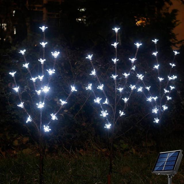 Xingpold 3 Pack Solar Garden Lights Outdoor Decorative, 60 LED Artificial Cherry Blossom Flower Tree Lights, Waterproof Solar Outdoor Lights for Pathway Backyard Lawn Landscape Decoration (White)