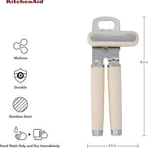 KitchenAid Classic Multifunction Can Opener and Bottle Opener Easy to Use, Razor Sharp Stainless Steel Cutting Wheel, Soft Ergonomic Handles, Almond Cream