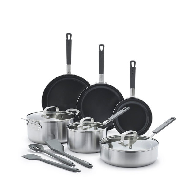GreenPan X Bobby Flay Stainless Steel Uncoated Nonstick 12-Piece Cookware Set