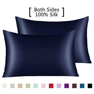 YANIBEST Pillow Cases 2 Pack 100% Mulberry Silk Pillowcase for Hair and Skin with Hidden Zipper (King Pillowcase Set of 2, Navy Blue)