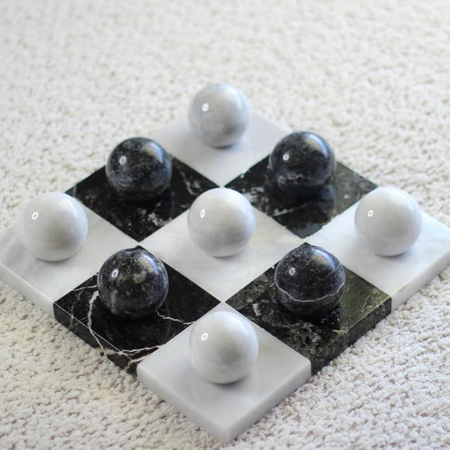 Marble Tic Tac Toe Set | Decorative Tic Tac Toe Game Set | Coffee Table Decor - Coffee Table Game - Tabletop Game - Room Decor - Modern Home Decor - Bookshelf Decor (Black and White Marble)