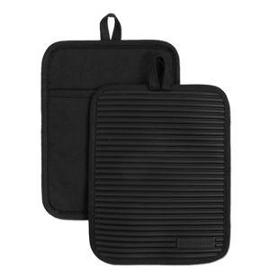 KITCHENAID Ribbed Soft Silicone Pot Holder 2-Pack Set, Matte Black, 7"x9"