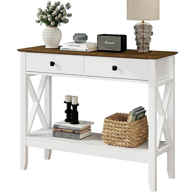 Lomojo Console Table,Sofa Table Farmhouse Entryway Table with 2 Drawers Storage Shelve, Narrow Foyer Table for Entryway,X Shaped Hallway Table, EntranceTables for Living Room,Kitchen