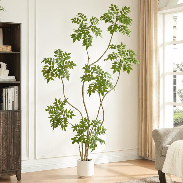 FloraFairy 6.5FT Artificial Sumac Tree with White Pot, Tall Faux Plants Indoor, Large Fake Tree with Nearly Natural Silk Plant (Real Touch), for Home, Office, Living Room, Patio, Lobby Decor
