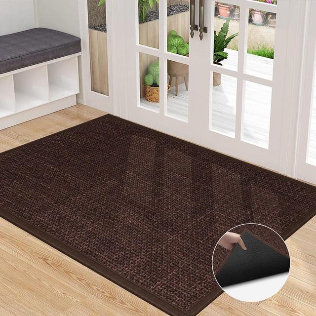 Indoor Door Mat Rug Non Slip, Deep Brown Entry Mat Entry Way Rug, Long Low Pile Doormat Entry Rug Waterproof, Entryway Mat Front Rubber Door Mat Indoor Entrance