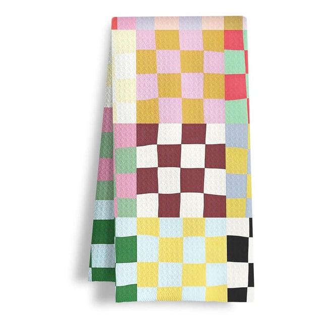 HSIASHENG Groovy Checkered Kitchen Towels, Trendy Checkered Dish Tea Towels, Retro Mid Century Modern Plaid Checkerboard Decorative Hand Towel for Bathroom Kitchen Spa Gym, 16x24 Inch