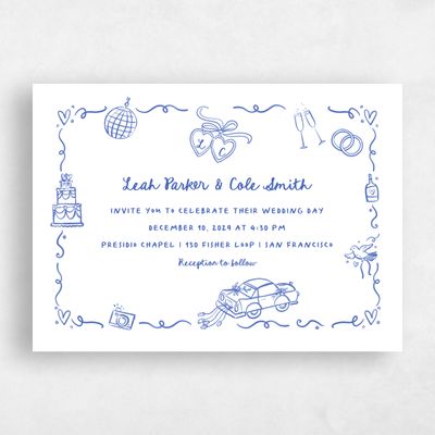 Cornflower Blue Wedding Invitation - Gilda Landscape