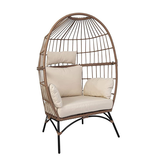 Luckyberry Wicker Egg Chair Rattan Chair Brown, Outdoor Patio Porch Lounge