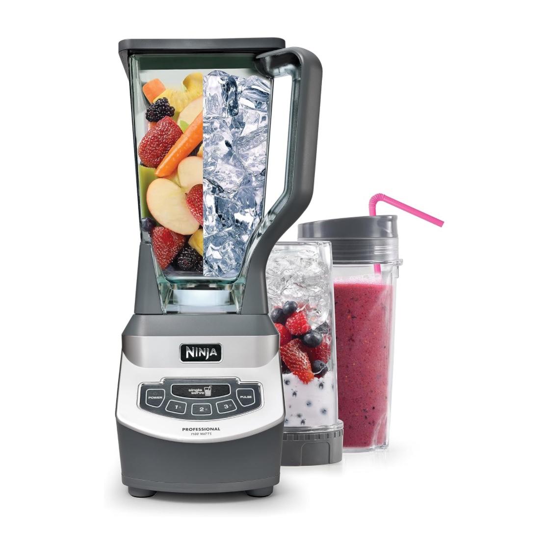 Ninja BL660 Professional Compact Smoothie & Food Processing Blender, 1100-Watts, 3 Functions -for Frozen Drinks, Smoothies, Sauces, & More, 72-oz.* Pitcher, (2) 16-oz. To-Go Cups & Spout Lids, Gray