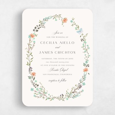 Beige Rounded Wedding Invitation - Papillon Portrait